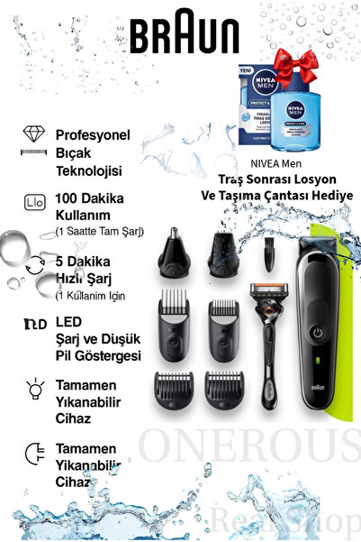Braun Su Geçirmez Yıkanabilir Duşta Kullanılabilir Erkek Bakım Tıraş ve Saç Ş...