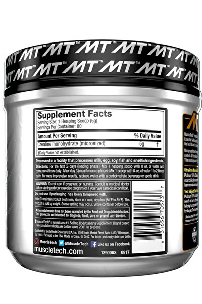 MUSCLETECH Platinum 100% Creatine Unflavored 80 Servings 400g