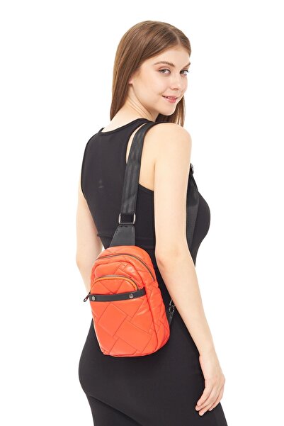 Morpelikan Women's Parachute Fabric Three-Compartment Orange Color Body Bag Shoulder Chest Bag
