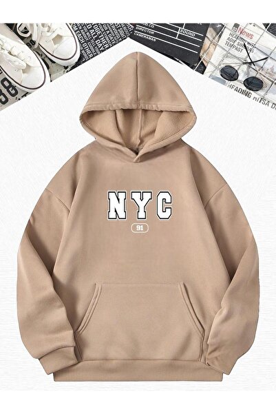 DM DOLCE MORE Φούτερ με κουκούλα με στάμπα NYC 91, χτενισμένο από 3 νήματα, o...