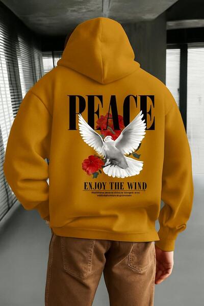 DM DOLCE MORE سويت شيرت بقلنسوة للجنسين مطبوع عليه كلمة "السلام"