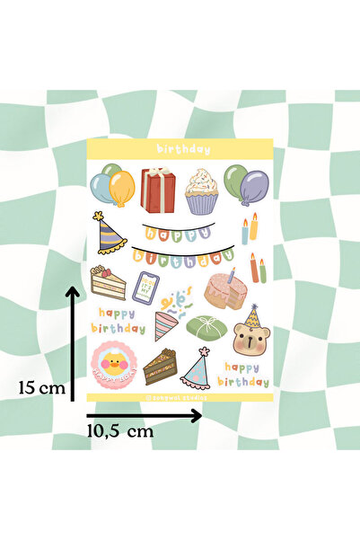 Songwol Studios Doğum Günü Temalı Sticker, Çıkartma, Bullet Journal, Scrapboo...