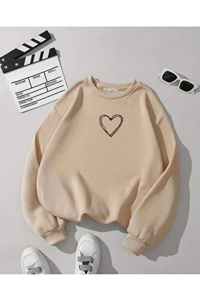 DM DOLCE MORE Hanorac oversize unisex cu decolteu rotund, cu imprimeu de inim...