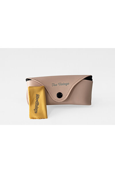 Toz Vintage Розов кожен калъф за очила и кърпа за очила