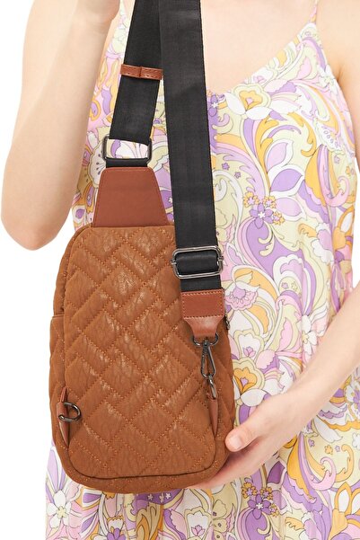 Morpelikan Tan Suede Women's Body Bag - Three Compartments, Shoulder and Chest Bag