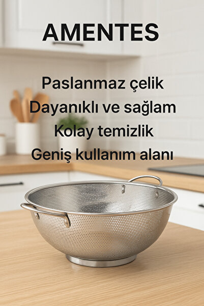 Amentes Makarna Süzgeçi 26 Cm Metal Kulplu Kevgir