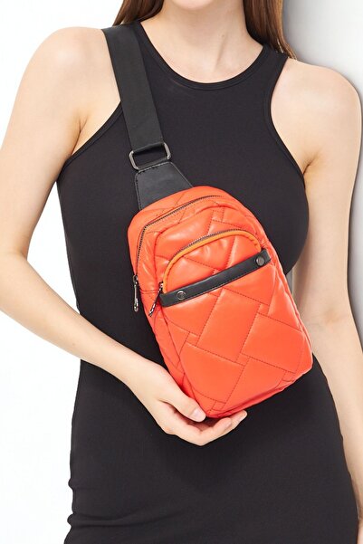 Morpelikan Women's Parachute Fabric Three-Compartment Orange Color Body Bag Shoulder Chest Bag