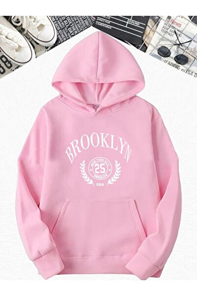 DM DOLCE MORE سترة رياضية واسعة بقلنسوة مطبوعة من قماش القطن الممشط الوردي بـ...