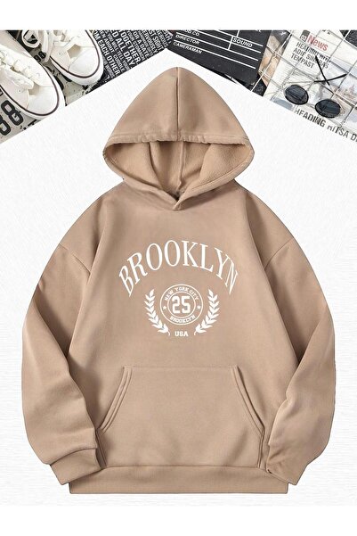 DM DOLCE MORE سترة رياضية كبيرة الحجم بقلنسوة مطبوعة من قماش القطن الممشط الب...