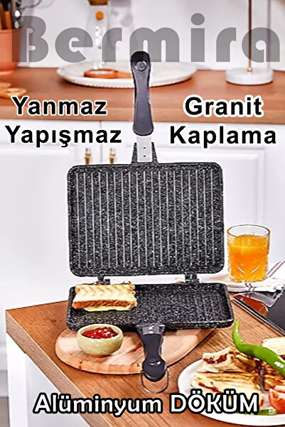 BERMİRA Home Collection Granit Döküm Ocak Üstü El Tost Makinesi 25X18 CM