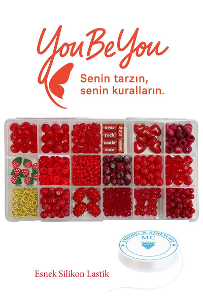 By MO Accessories Kırmızı Renklerde Takı Yapma Seti Çocuk Hobi Set Figürlü Kutulu Set