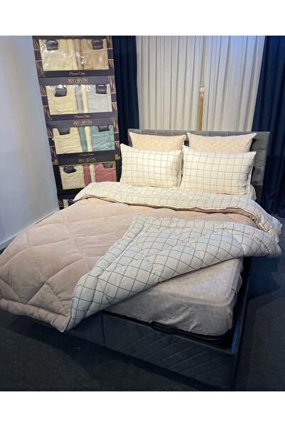 DAMIEN Diamond Çift Kişilik Tropical Uyku Seti -Bej Etnik Bahar Armony Desen 6 Parça Uyku Set V2