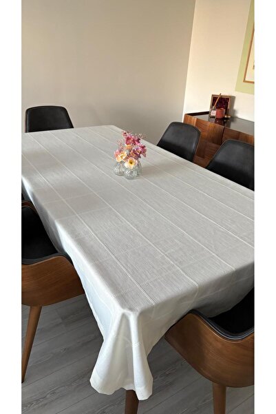 homease Linen Effect Embroidered Carefree Cream Gingham Tablecloth |   160X220 – 160X260 |   Guesthouse & Dowry House