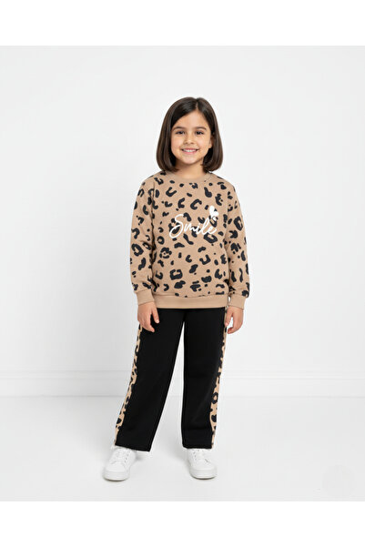 Ege Bebek Hanorac imprimat Smile pentru fete, pantaloni de sport cu picioare largi, set de trening pentru fete cu 2 fire 3-10 ani