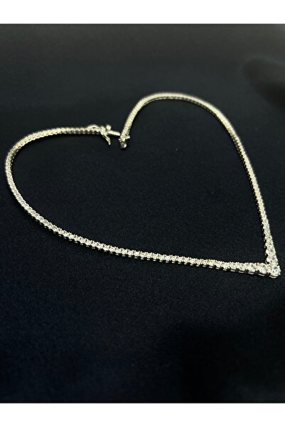 ASİL SİLVER ONLİNE 925 Ayar Gümüş Zirkon Taşlı Kadın Su Yolu V Kolye