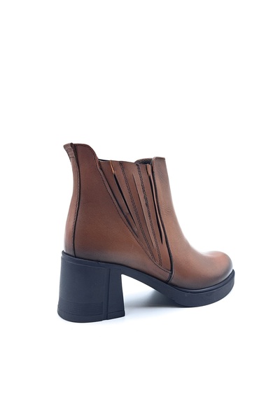 Bulldozer Hakiki Deri Lastikli 6 cm Kalın Topuklu Taba Kahverengi Kadın Bot