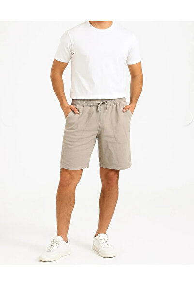 TheSeason Men's Beige Cotton Linen Look Relaxed Shorts with Elastic Waist