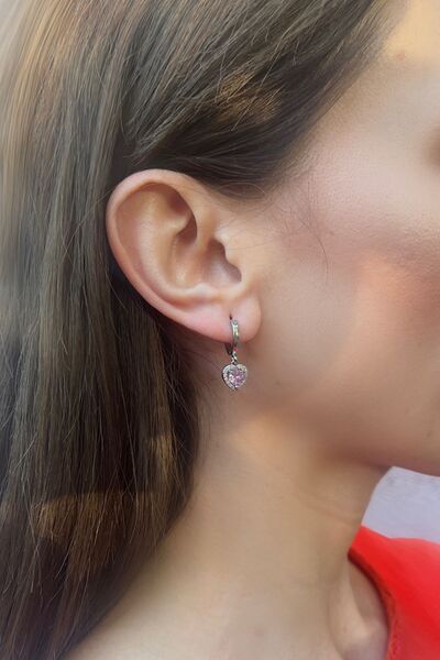 Bijou Luz Gümüş Pembe Kalp Detaylı Küpe