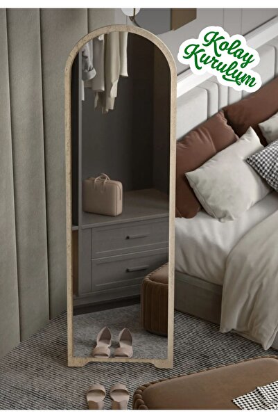 PDMPOİNT DOLAP MARKET Ayakalı Boy Aynası - Traverten