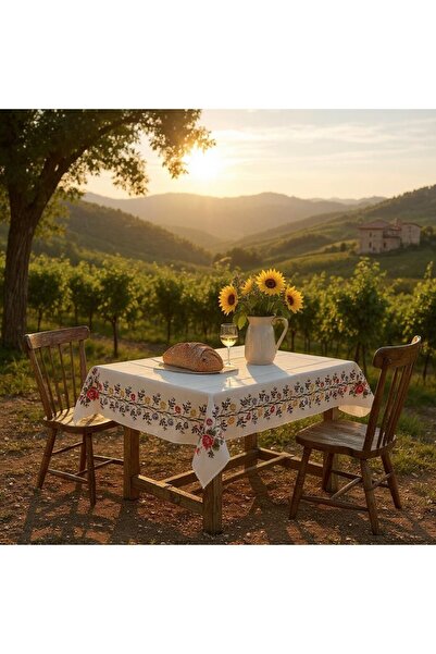 GMhome Kanaviçe Vintage Çiçek Desenli Dertsiz Kumaş Masa Örtüsü 110 x 150 cm ...
