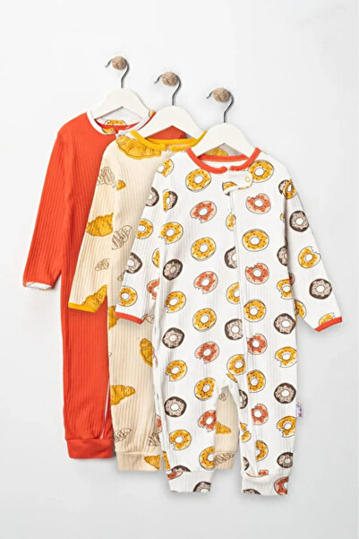 Bamoola for Babies 100% Cotton 9-12-18 Months Colorful Donut 3-Piece Jumpsuit with Cuffs Without Booties (Baby Girl Boy)