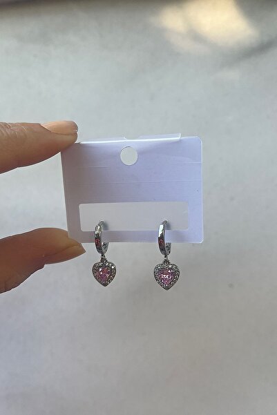 Bijou Luz Gümüş Pembe Kalp Detaylı Küpe