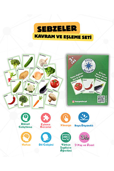 –Sebzeler Kavram & Eşleme Seti (Türkçe & İngilizce) Toplam 30 Kart