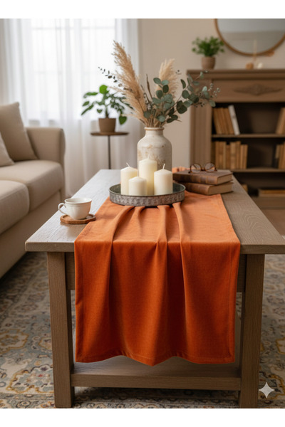 PİKKO HOME سجادة ممر بدون خياطة بملمس مخملي برتقالي مقاس 40*140 سم