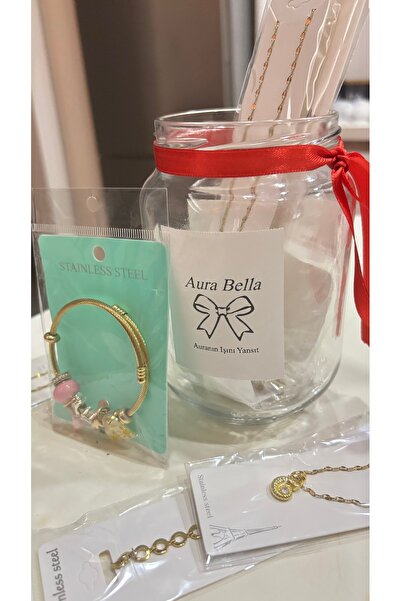 Aurabellaa Gizemli Çelik Takı Kavanozu 6 Adet Manifest Kartlı Sürpriz Hediyeli