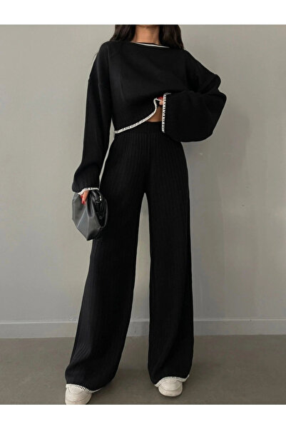 LİLOYA Γυναικείο Σετ Πλεκτό Μαύρο Κοτλέ