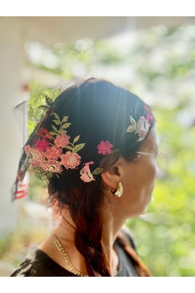 VENÜS MODA by Pınar Μαύρο τούλι μπαντάνα Νέας σεζόν Ανοιξιάτικο λουλουδάτο κε...