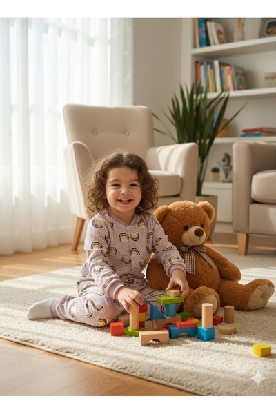 Miniworld Kız-Erkek Bebek- Çocuk Pijama Takımı %100 Pamuk Uzun Kollu Önü Çıtçıtlı Mevsimlik