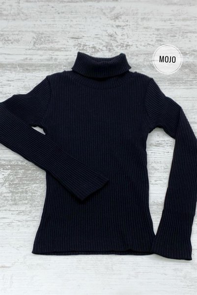 Cuties Girl Child 5-14 Years Turtleneck Ribbed Knit Bodysuit 3098 Black