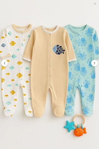 Bamoola 100% Cotton Fish Patterned 3-Piece Jumpsuit with Booties (Girl - Boy - Newborn)