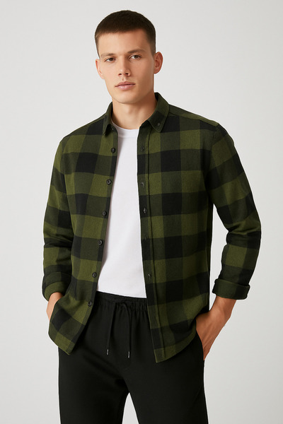 mavisima erkek giyimi Erkek Haki Siyah Kareli Oduncu Gömlek – Rahat Kalıp Yeni Sezon Kışlık Moda Trend