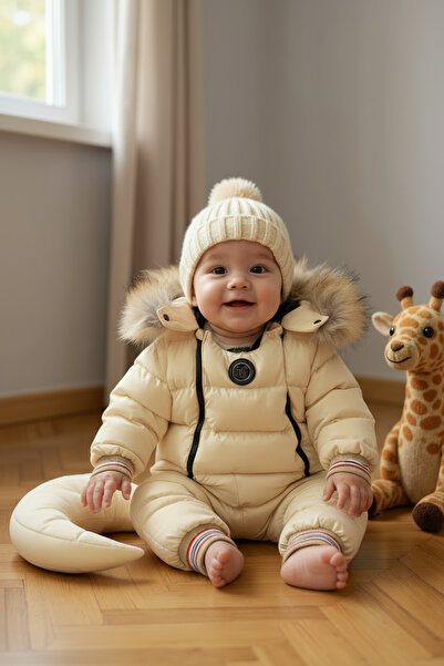 HÇ Hülya Çelik KİDSWEAR 2018 Astronot Tulum Çift Fermuarlı Kürk Kapüşonlu Sar...