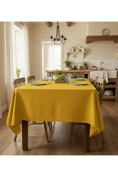 PİKKO HOME مفرش طاولة من المخمل باللون الأصفر الخردلي (KD)