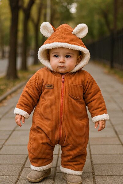 Renata's unisex bebek fitilli kadife içi peluşlu tavşan kulaklı astronot tulum