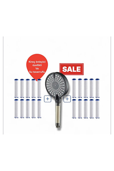 TRUVA 20 adet yedek filtreli siyah kireç önleyici ve su tasarruflu duş başlığı