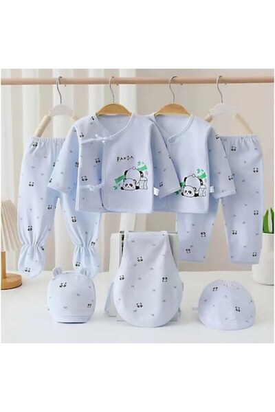 TEA1986 Haine pentru nou-nascuți, 0-3 luni, set 7 piese cu panda, bumbac 100%