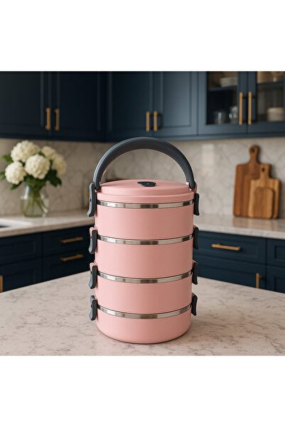 Veliday 4 Katlı Sefer Tası Sızdırmaz Yemek Termosu Pudra 2,4 Lt Tek Kişilik H...