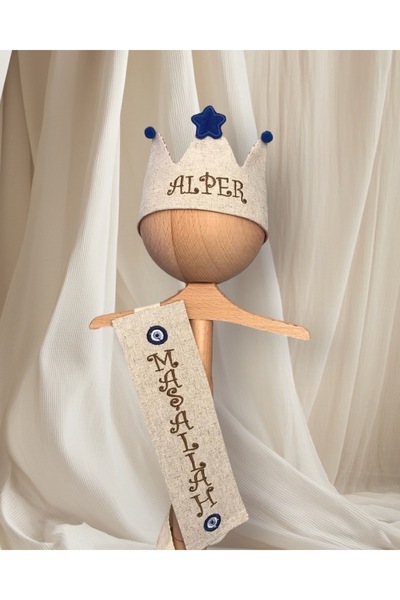 MİESSA nakışlı sünnet seti, nakışlı maşallah isimli taç ve kemer set, nakışlı...