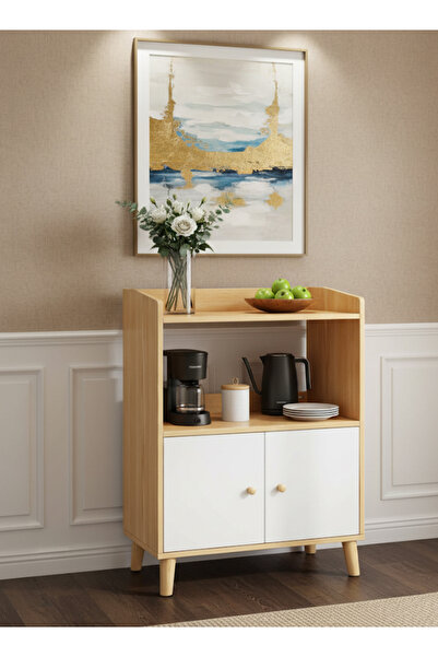 AGD Coffee Cabinet with Open Shelves and 2 Doors for Storage Suitable for Living Room and Office 60*30*82cm