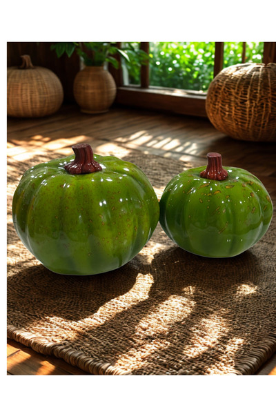 Home Polyester balkabağı yeşil 2 li set dekor obje kabak