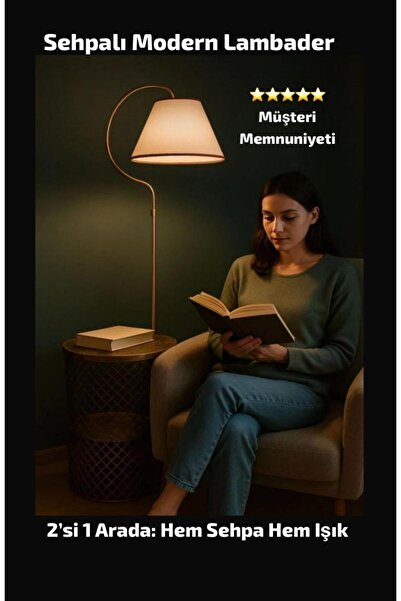 Venon Aydınlatma Lambader Gold Sehpalı Elips Siyah Sarı Patine (GOLD ÇEMBER) Krem Şapka Modern Oturma Odası