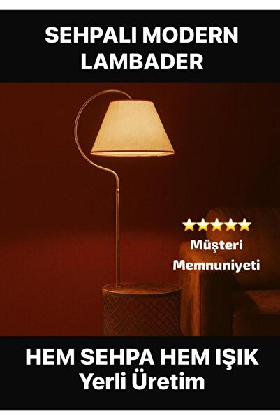 VENON Aydınlatma Lambader Gold Sehpalı Elips Krem Sarı Patine (GOLD ÇEMBER) Krem Şapka.