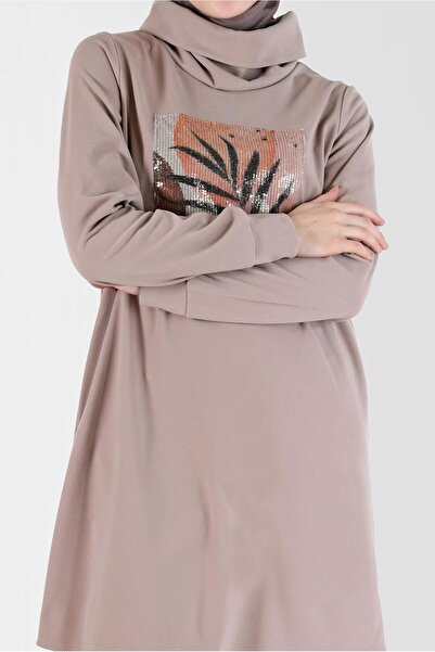 Alvina Sequined Detailed Patterned Asymmetrical Neck Two-Piece Pants Set 42369