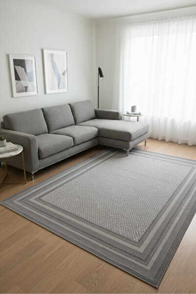 Markaev Açık Gri Antrasit Renk Modern Hasır Jüt Halı 3936a Açık Gri Antrasit