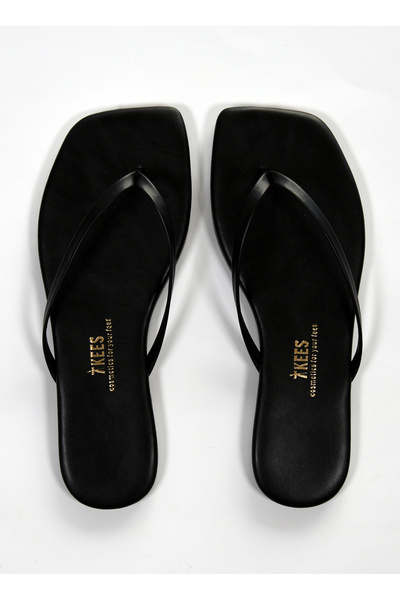 Tkees Дамски черни ежедневни стилни чехли с квадратен връх