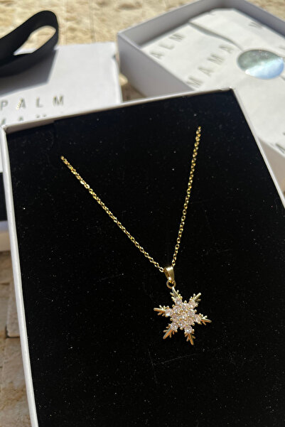 PALM MAMA JEWELRY Kar Tanesi ELSA Gold Zirkon Taşlı Paslanmaz Çelik Zincir Yılbaşı Hediye Kolye